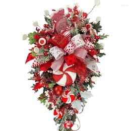 Decorative Flowers Christmas Garland Wreath Simulation Flower Vine Ring Pine Cone Ornaments Xmas Tree Decoration Door Window