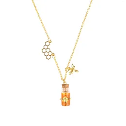Pendant Necklaces Bumble Bee Necklace-Honeycomb Necklace For Women -Honey Jar Asymmetrical Costume