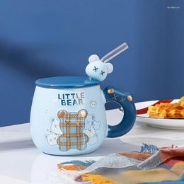 Mugs Cute Bear Ceramic Cup Hand-holding Ceremony Creative Mug High-value Office With Lid Straw Coffee