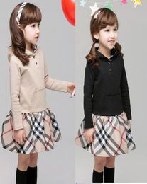 Designer Baby Girls Plaid Dress European and American Styles New Kids Short Sleeve Dresses Fashion Oneck Aline Clothes6114778