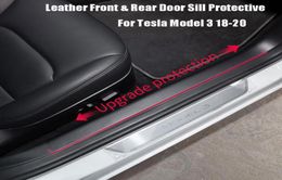 For Tesla Model 3 Front Rear Door Sill Protective Car Leather Carbon FIber Style 1721 4PCS9708364
