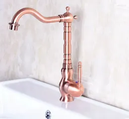 Bathroom Sink Faucets Antique Red Copper Single Handle Mixer Faucet 360 Swivel Spout Kitchen And Cold Water Taps Lnf134