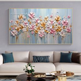 Abstract Pink Flowers Oil Painting Hand Painted Flowers Landscape Canvas Painting Floral Wall Art Canvas Spring Living Room Decor