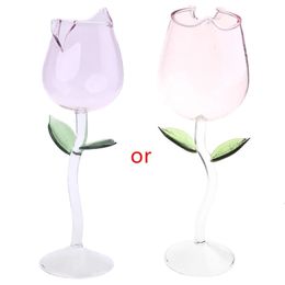 Rose Flower Goblet Glasses Hand Blown Crystal Champagne Flutes Classy Red Wine Glass Juice for Party Kitch 240408