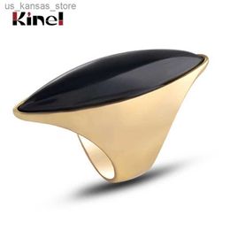 Cluster Rings Kinel Hot Black Stone Big Ring Womens Luxury Gold Engagement Party Ring Fashion Jewellery Best Gift 2020 New240408
