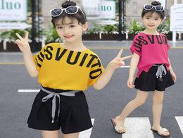 Summer Children Clothing Sets For Girls Fashion Letter Tshirts Shorts 2Pcs Teen Kid Clothes Suit Girls Costume 6 8 10 12 Years C4055266