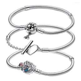 Link Bracelets Silver Colour Simple Round Circle Women's Bracelet For Women Fit Orinigal Charms Jewelry Everyday Accessories GIfts DIY