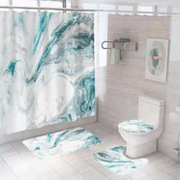 Shower Curtains Curtain Set Bathroom Modern 3d Print With Anti-slip Rug Toilet Lid Cover Soft Flannel Bath Mat For A