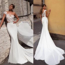 Julie Vino Mermaid Wedding Dresses with Wrap One Shoulder Lace Appliques Bridal Gowns 2020 Sweep Train Wedding Dress