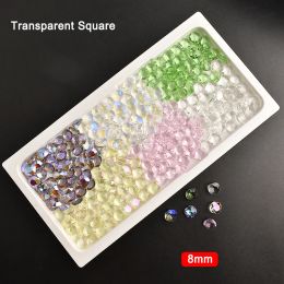 Decorations 8mm Ice Permeable Fat Square Nail Art Water Diamond Transparent Glass Crystal Mix Color Manicure DIY Decoration 30/100PCS