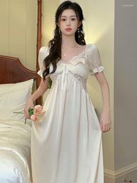 Women's Sleepwear Femme French Vintage Princess Women Summer Short Sleeve Silk Pyjama Nightdress Fairy Ruffles Lace Victorian Nightgowns