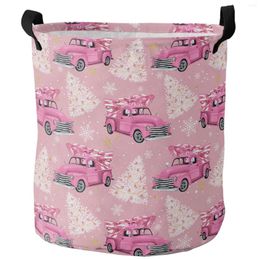 Laundry Bags Christmas Winter Pink Car Tree Snowflake Dirty Basket Foldable Home Organiser Kids Toy Storage