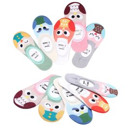 12 pcs6 pairs Women Boat Socks Japanese Cartoon Owl Invisible Girls Funny Summer Autumn Skid Deodorant Female Sock Meias 240408