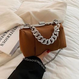 Shoulder Bags Street Fashion Underarm Bag Metal Chain Rhinestone 2024 Autumn And Winter Frosted Diagonal Women Square Satchels