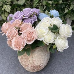 Decorative Flowers 45cm/17.7in One Bouquet Of 9 Roses Artificial Fake Silk Wedding Garden Ornaments Decoration Party Display Floral