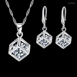 Necklace Earrings Set 925 Sterling Silver Color Necklaces Cubic Zircon Women Girls Engagement Anniversary Accessory