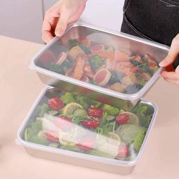 Storage Bottles Stainless Steel Food Serving Trays Rectangle Sausage Noodles Fruit Dish With Cover Home Kitchen Organizers