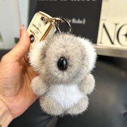 Cute Real Mink Fur koala Keychain Pompom Ball Bag Car Phone Pendant Kids Doll Toys Gift