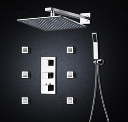 Thermostatic Bath Room Shower Faucets 10quot Mixingvalve Wallmounted Shower Head 6 Massage Jets Spa Body Spray Shower Set1925645
