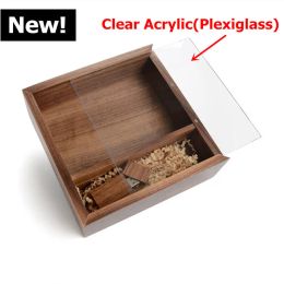 Cards Free Custom Laser Engraving Wooden Album Box + Acrylic Lid and Wooden Square Usb3.0 4gb 8gb 16gb 32gb 64gb 128gb Pen Drive