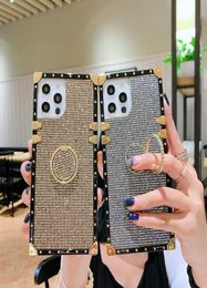 Fashion Square Rhinestone Phone Cases For iPhone 14 14Pro 13 12 11 Pro X XS Max XR 8 7 Bling Metal Kickstand Cover Back forSamsung2676542