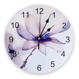 Wall Clocks Flower Print Clock Art Silent Non Ticking Round Watch For Home Decortaion Gift