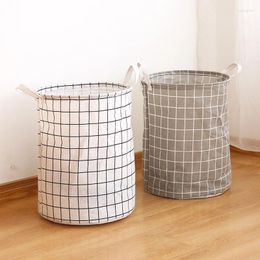 Laundry Bags Household Fabric Storage Basket Round Cotton And Linen Dirty Clothes Sundries Grid Foldable