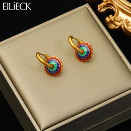 Hoop Earrings EILIECK 316L Stainless Steel Retro Enamel For Women Fashion Ear Buckle Jewellery Non-fading Gift Party Wedding