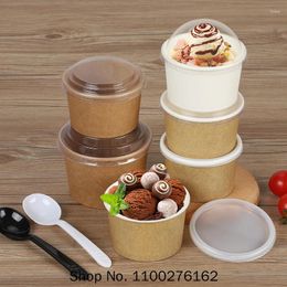 Disposable Cups Straws 50pcs White Ice Cream Cup Party Birthday Favour 200ml 300ml Pudding Jelly Dessert Paper With Lid Takeaway Package