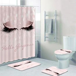 Bath Mats Modern Stylish Shiny Gold Eyelash Shower Curtain Set Of 4 Bathroom Curtains With Mat Rug Toilet Premium Luxury Decor