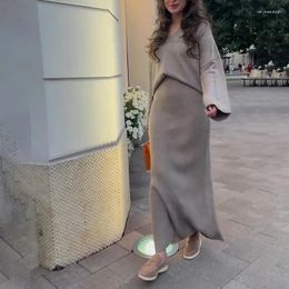 Women's Two Piece Pants Elegant Dress Sets Women Loose Pile Long Skirt V-neck Crop Top Sleeve Maxi Set Work Spring Matching