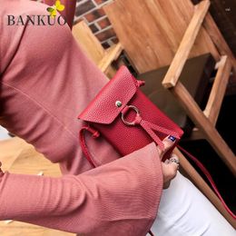 Bag BANKUO Women's Bags Solid Colour Leather Shoulder Strap Mobile Phone Card Holders Simple Purses Wallet For Girls C307