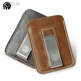 Money Clips Thin Genuine Leather Clip Mini Men Credit Card Slot Slim Bills Metal Cash Clamp for Man Small Holder 240409