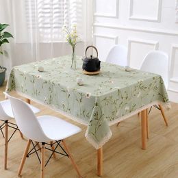 Table Cloth Lace Dining Cotton And Linen Tea American Style Rural Cover Green Square Waterproof Oil Resistant