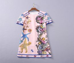 European and American women039s clothing 2021 The new spring Short sleeve nail bead Starfish printing Fashionable dress1627923