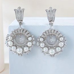 Stud Earrings S925 Sterling Silver French Vintage Full Diamond Pearl With Stylish European And American Style