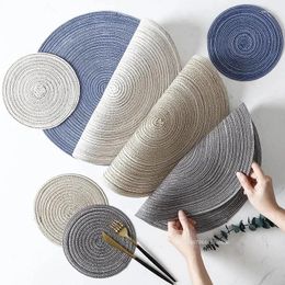 Table Mats 4pcs Kitchen Round Mat Woven Ramie Placemats Anti Slip Dining Non-Slip Tableware Bowl Pads Drink Cup Coasters