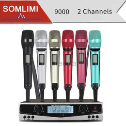 Microphones New!!SOM SKM9100 Stage Performance Home KTV High Quality UHF Professional Dual Wireless Microphone System Dynamic Long Distance 240408