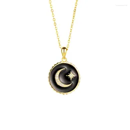 Chains 925 Sterling Silver Moon And Star Coin Pendant With Zircon Necklace Chain