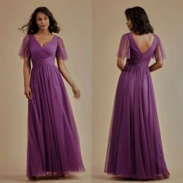 2024 Newest Chiffon Bridesmaid Dresses V Neck Short Sleeve Ankle Length Evening Dresses Backless Customised A Line Party Gowns