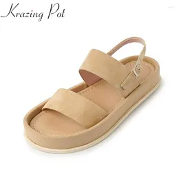 Sandals Krazing Pot Sheep Suede Peep Toe Buckle Straps Punk Style Summer Non-slip Platform Thick Low Heels British School Women