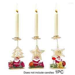 Candle Holders Christmas Desktop Snow Flake Cute Tree Shape Iron Candlestick Party Decoration Stand Holder Home Decor Ornament