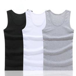 Tank top Oneck sleeveless vest mens elastic cotton fitness solid Colour Tshirt summer fashion 240408