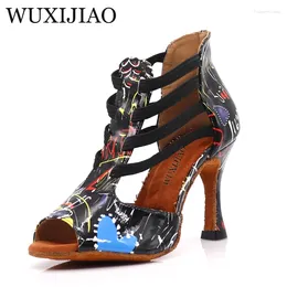 Dance Shoes WUXIJIAO Latin Woman Black And White Colourful PU Salsa Dancing Glitter Professional Ballroom Soft