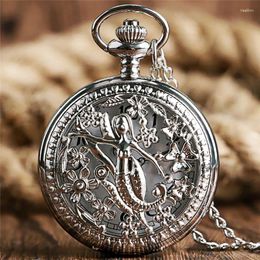 Pocket Watches Classical Hollow Girl Flower Cover Necklace Chain Clock Men Women Quartz Watch Retro Timepiece Arabic Number Display