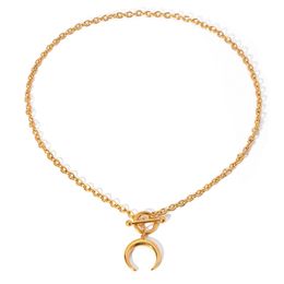 18k guldpläterad 45 cm halsband för kvinnor utan att bleka ins trendhalsband titanium stål ljus lyx nisch halsband grossist