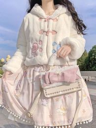 Women's Jackets Japanese Kawaii Lolita Wool Coat Women Loose Sweet Cute Outwear Jacket Female 2024 Autumn Winter Warm Pockets Hoodies