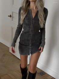 Casual Dresses Apprabant Fashion Mini Vestido Make Old Clasp Round Neck Long Sleeve Sexy Spicy Street Style Slim Fit Vintage Wrapped Hip