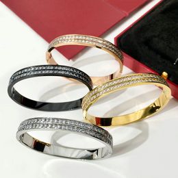 Bangle Bracelets Cuff 4Color Gold/White Gold Plated Double Row Zircon Letter Stamps lock Bracelet Jewelries Titanium steel wedding gift wholesale With Free dust bag