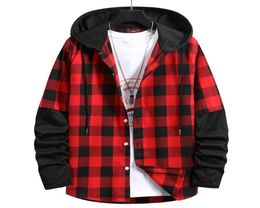 Men039s Hoodies Sweatshirts LUCLESAM Men Red Black Plaid Splicing Hoodie Mens Casual Streetwear Hooded Shirts Sudaderas Hombr4544931